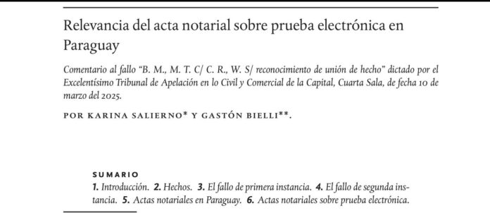 e26f28c3-d47d-44eb-bb06-8727223cdf0f Relevancia del acta notarial sobre prueba electrónica en Paraguay